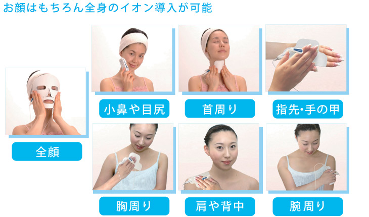 お顔はもちろん全身のイオン導入が可能